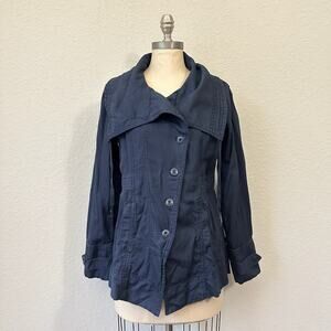 SUNDANCE Every Angle Jacket Navy Blue Asymmetric Cotton Linen Utility
